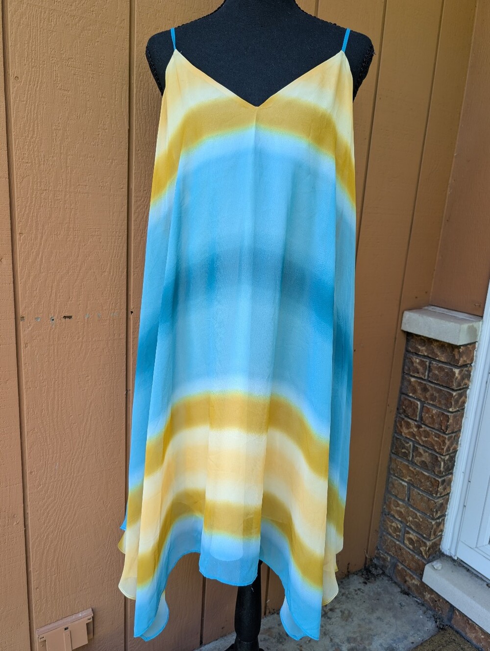 Allen B. By Allen Schwartz Blue and Yellow Ombre Boho Slip Dress Women's 12
